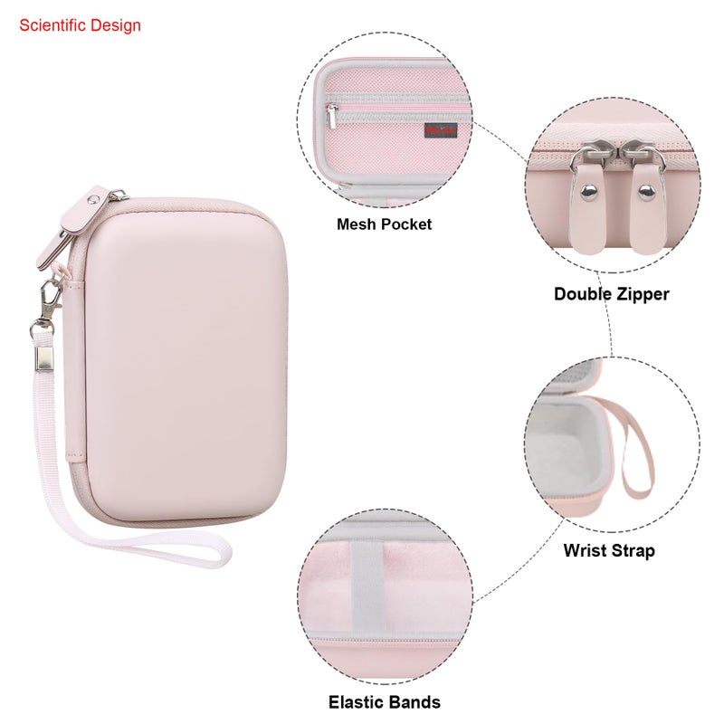 الونبو حقيبة حمل صلبة Elonbo لجهاز Fujifilm Instax Mini Link 2/3 / Fujifilm Instax Mini Link لطابعة الهاتف الذكي، طابعة صور فورية، حافظة واقية للسفر، جيب شبكي إضافي يناسب شاحن الفيلم وردي + وردي - Image 4